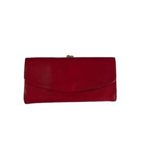Carre Royal Women's Leather Trifold Kiss Lock Wallet Red
